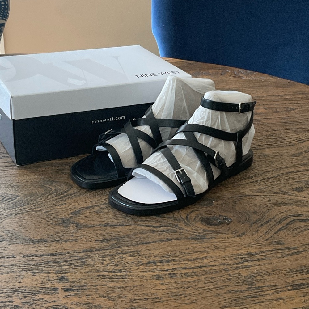 Nine West Black Strappy Flat Sandals